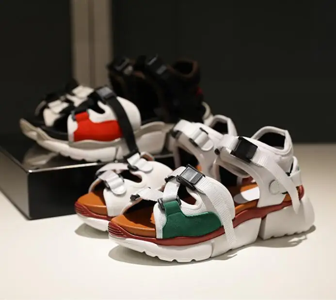 

2019 New Arrival Gladiators Summer Mixed Color Women Sandals Open Toe Buckle Strap Thick Bottom Casual Sandals Women