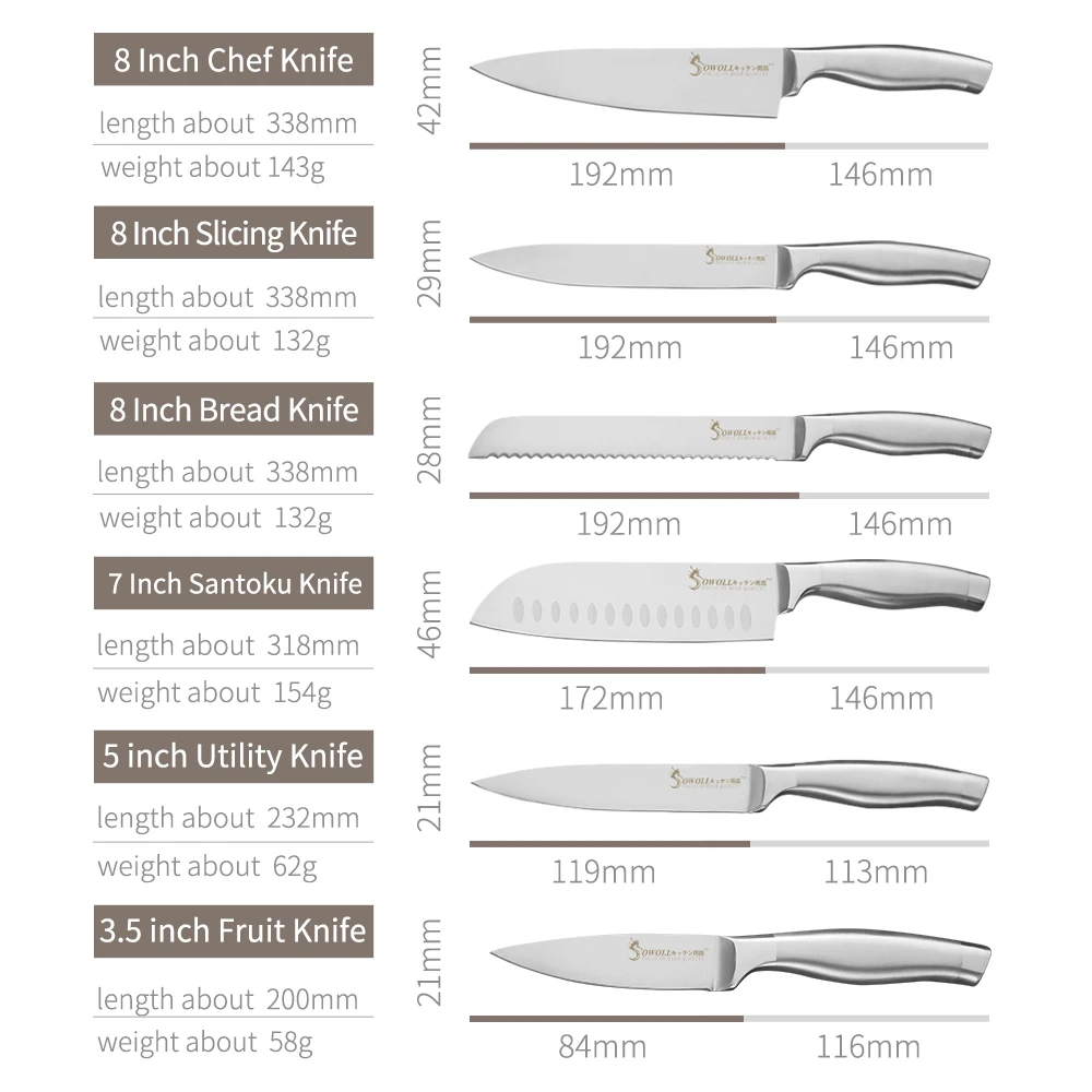 SOWOLL набор кухонных ножей 6 шт. набор фруктовых ножей Santoku для нарезки хлеба ножи шеф-повара острый нож из нержавеющей стали инструменты для приготовления пищи