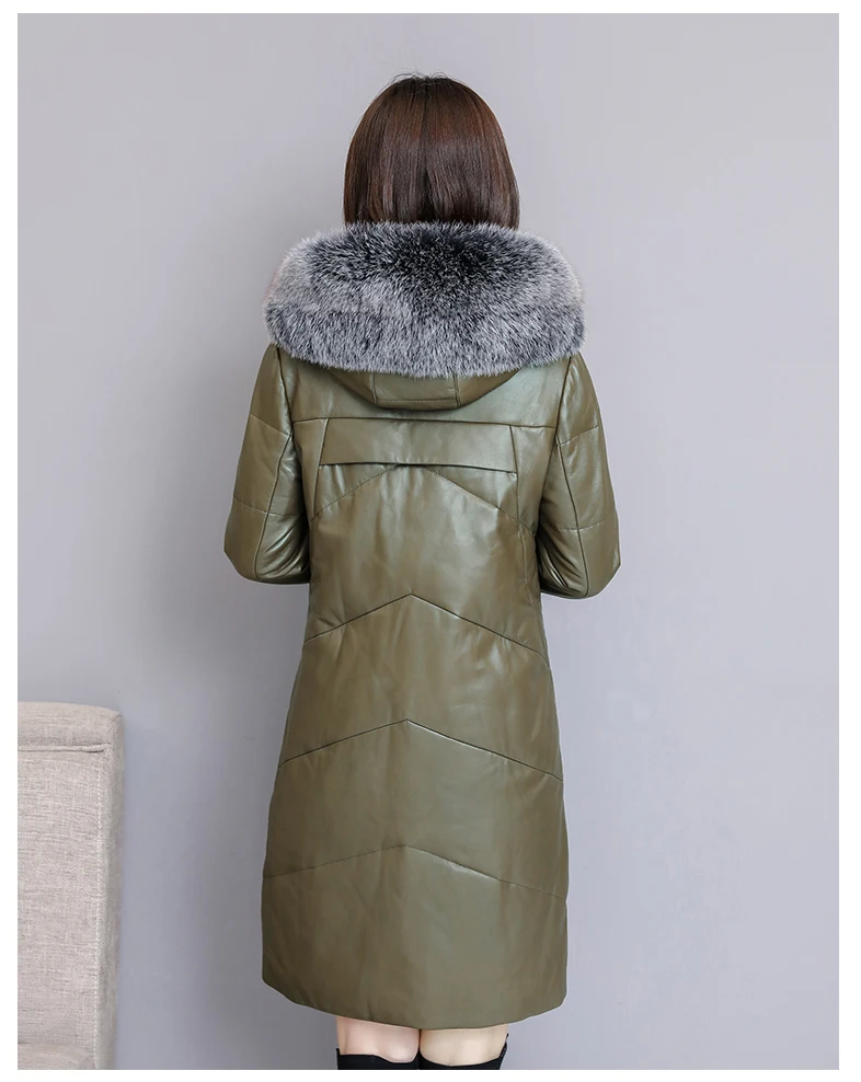 Зимняя длинная толстая теплая кожаная куртка, новинка, большой размер, с капюшоном, тонкая, модная, большой меховой воротник, высокое качество, хлопковое пальто AS820