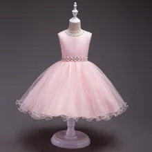 girls party wear dress kids 2017 summer sleeveless lace girls princess wedding dress kids party prom gowns Diamond Beads size 8 children flower girls dress princess kids dress with bow summer flower girls wedding party clothes kids prom gowns with necklace