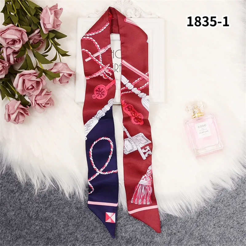 Брелок с принтом Тощий шелковый шарф роскошный бренд сумка шарф для Женский платок на голову длинная ручка для сумки шарфы обертывания
