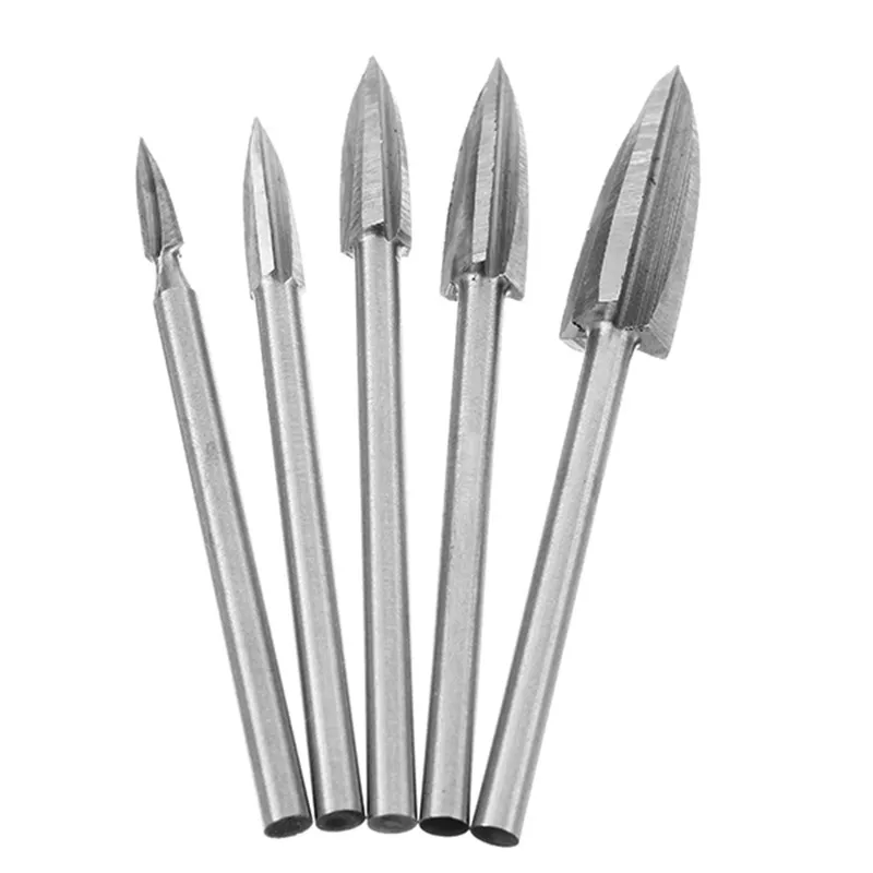 

3mm Shank 5Pcs 3-8mm Milling Cutters White Steel Sharp Edges Woodworking Tools Three Blades Wood Carving Knives