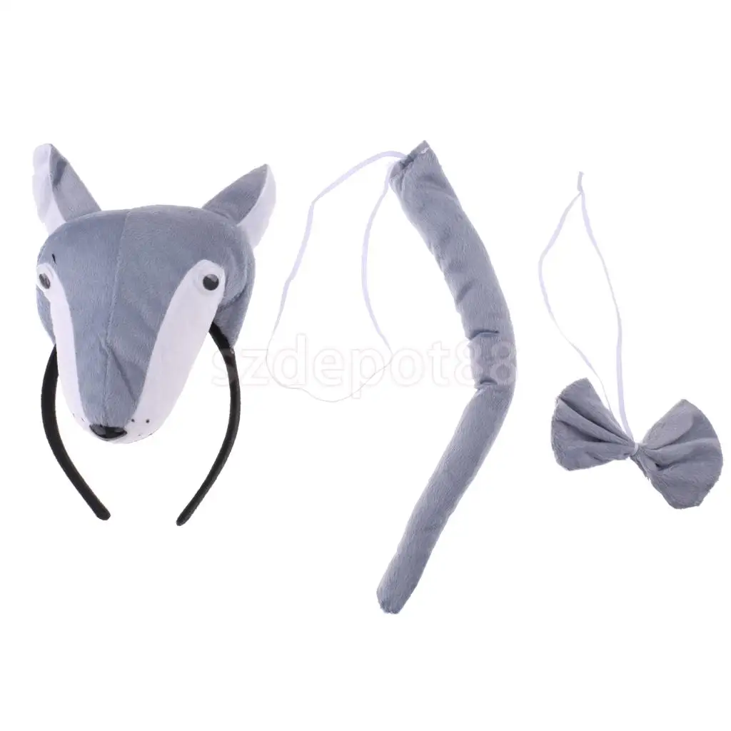 Kids Wolf Costume Set Accessory Headband Tails Bow Tie Fancy Dress Role Play Birthday Party Gift