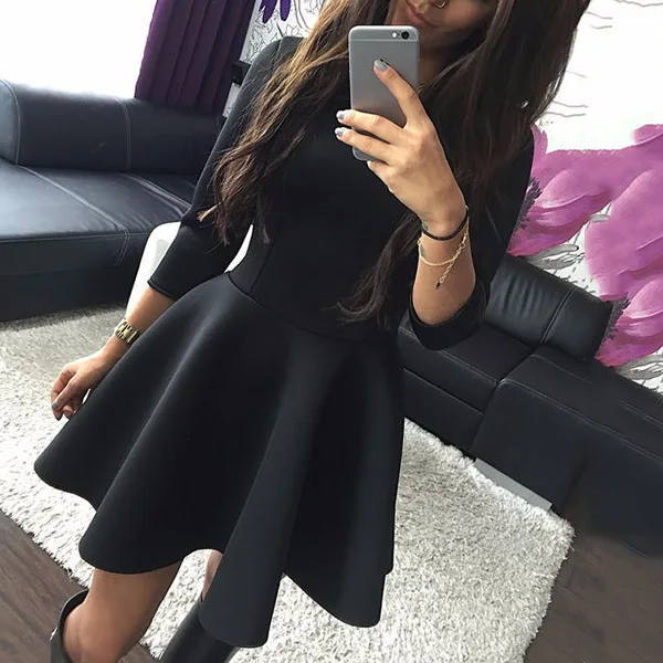 

1 Pcs Women Lady Dress Solid Color Round Collar Fashion for Evening Party Dating TC21