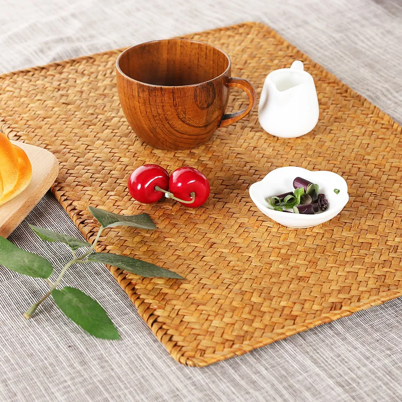 Тканые соломенные столовые приборы в японском стиле, креативный декор стола для дома/ресторана, термостойкие чайные коврики, столовые приборы