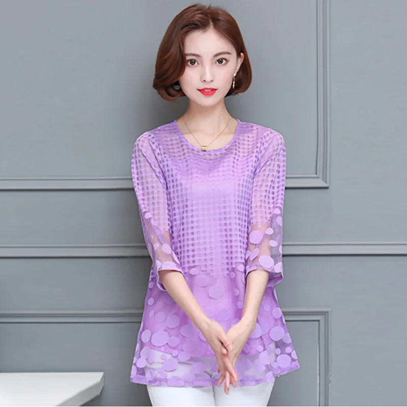 

Fashion Women Chiffon Shirts Plus Size 5XL Solid Blouse Lace Hollow Out Shirt Cold Shoulder Blouse Tops Blusas Femininas Blouses
