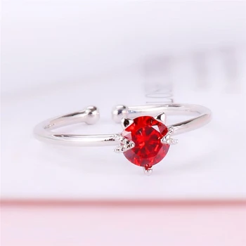 

Sole Memory Cute Red Crystal Cat Sweet Romantic Fresh 925 Sterling Silver Female Resizable Opening Rings SRI350