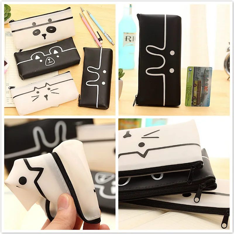 

1Pc/Sell Silicone Animals Cat PencilsBags Pencil Case Durable Large Capacity School Supplies Stationery Learning Goods