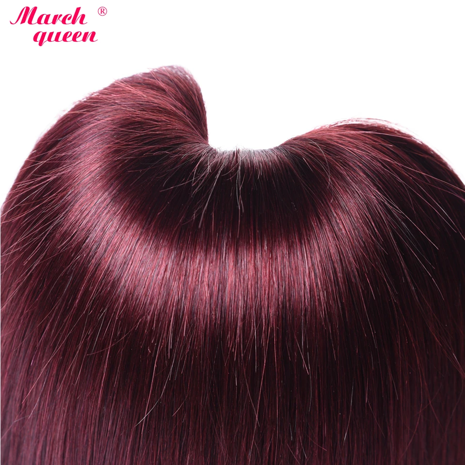  March Queen Mongolian Straight Hair Bundles With Closure #99J Red Wine Color Human Hair Weave 3 Pie