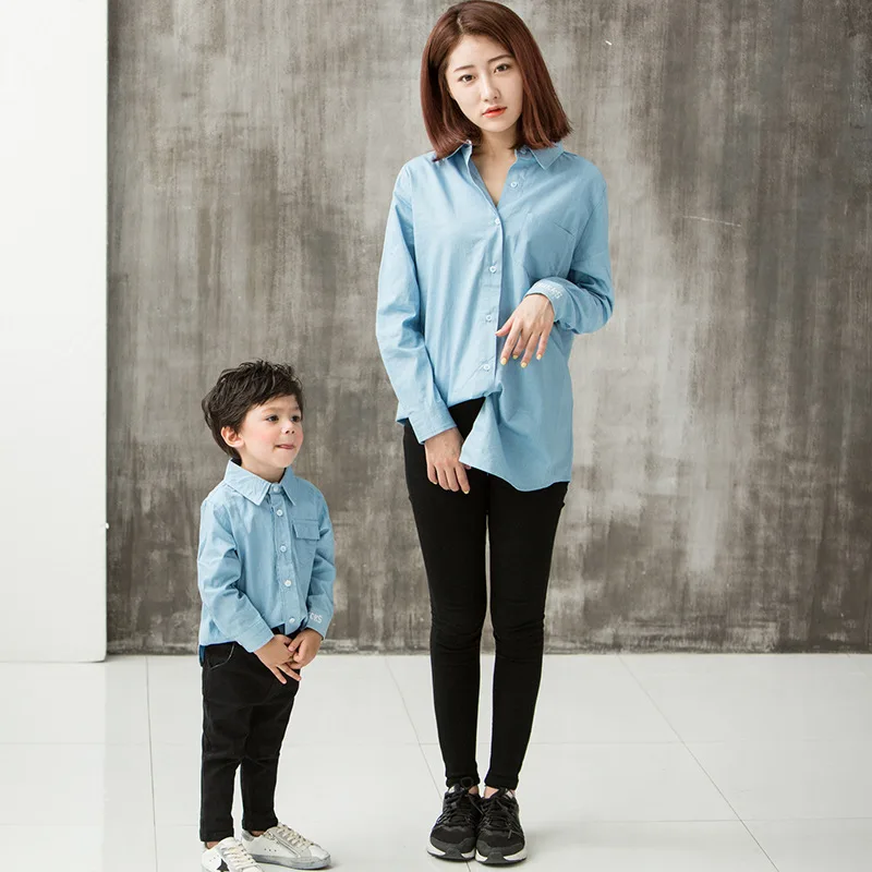 Father Son Set Mother and Daughter Clothes Family Matching T Shirts Long Sleeve Autumn 100% Cotton Fashion Boys Sunscreen Blouse | Мать и