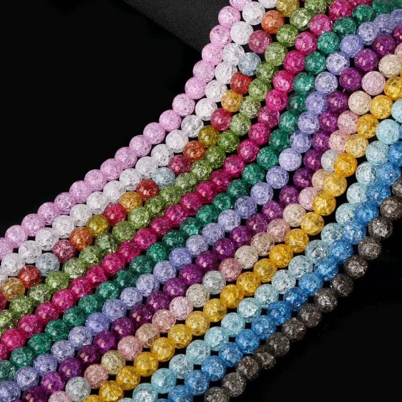 

38PCs Mixed color 10mm Crackle Crystal crack round loose beads Broken Crack Bracelet DIY Jewelry Making necklace