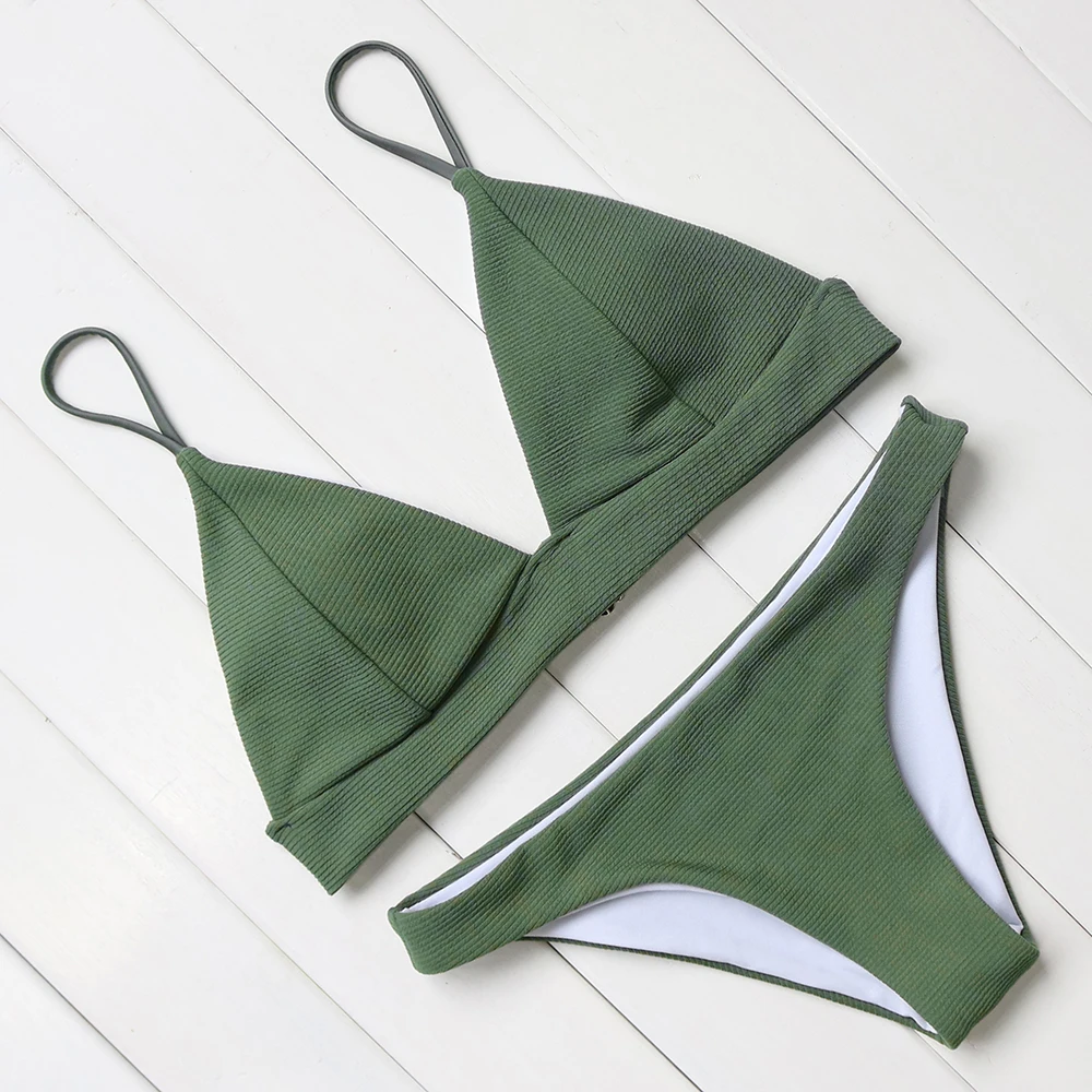 sexy bikini women push up swimsuit halter bandage swimwear female padded bathing suit solid bikini set low waist swimming suit