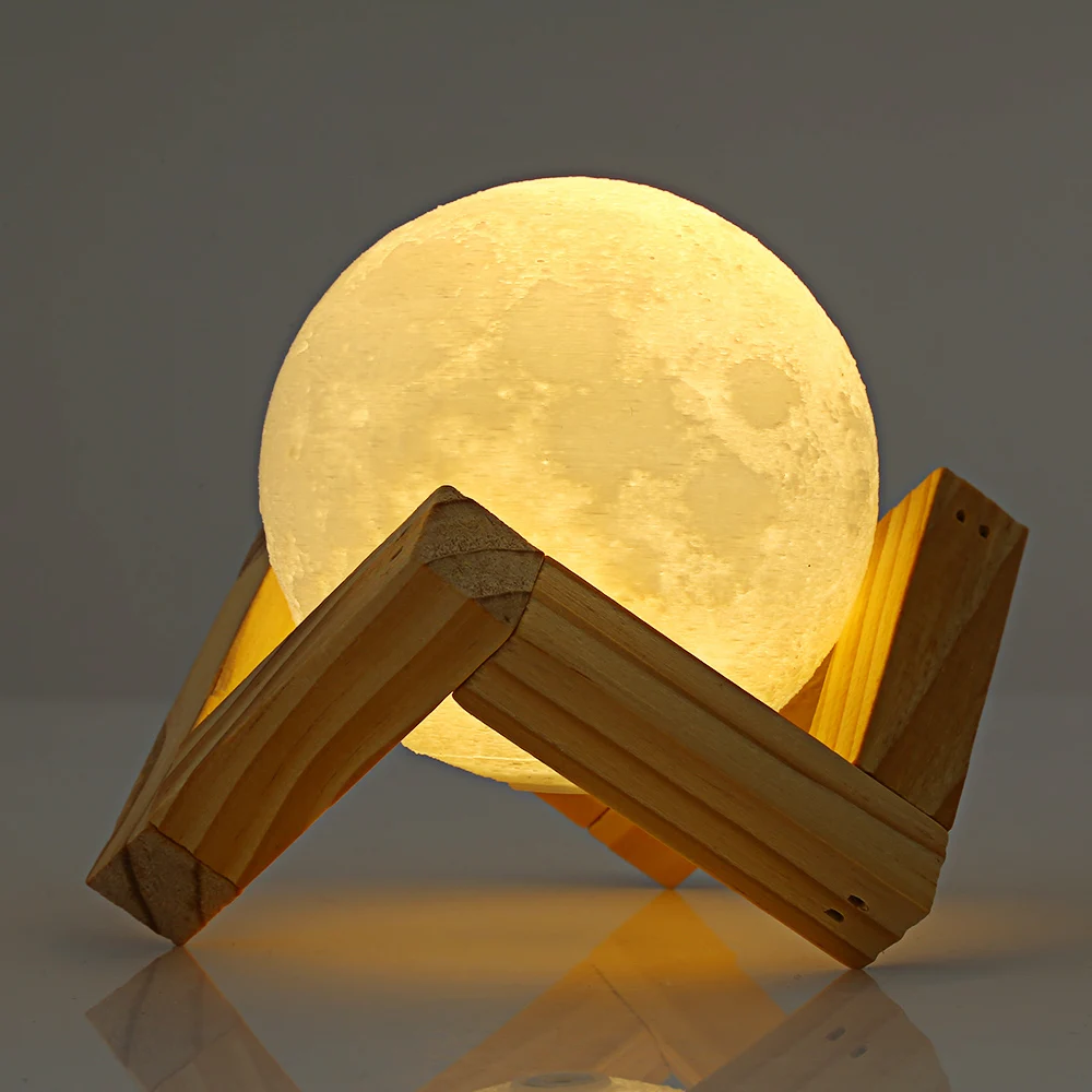 

20 CM UE3D020 Rechargeable 3D Print Moon Lamp 2 Color Change Touch Switch Bedroom Bookcase Night Light Home Decor Creative Gift
