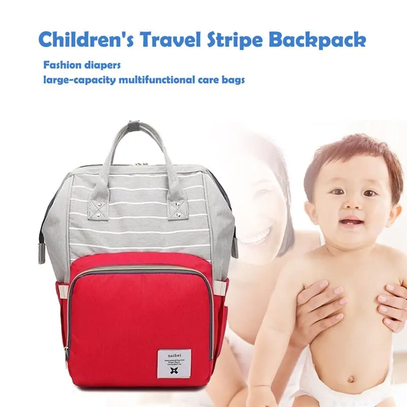 

fashion diapers large-capacity multi-function care bag children travel striped backpack baby diaper bag feeding bottle treasur
