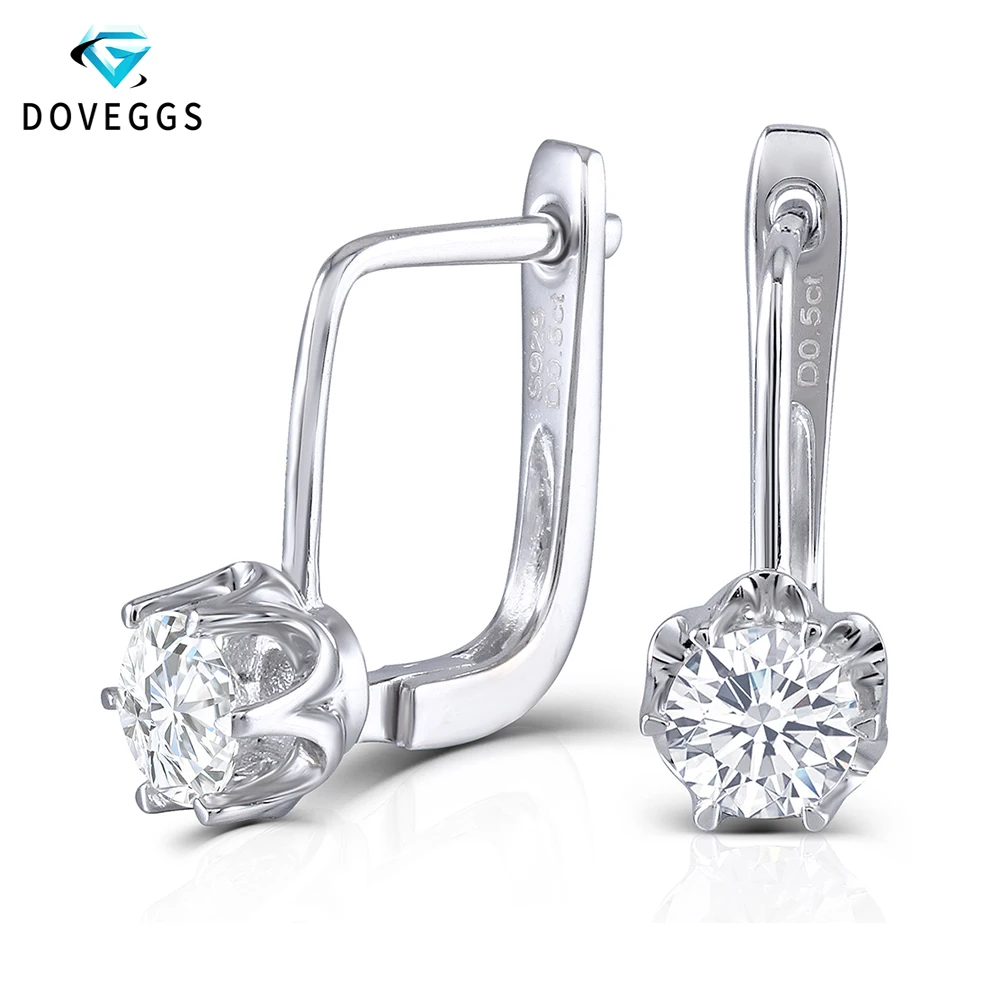 DovEggs Sterling 925 Platinum Plated Silver 5mm H Color Moissanite Stone Hoop Earrings for Women Fine jewelry Classic Clip On