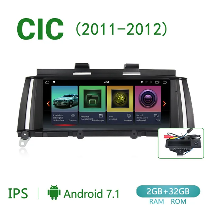 Новинка! ID7 2G+ 3 2G Android 7,1 Автомобильный gps dvd для BMW X3 F25 X4 F26(2010-2013) Оригинальная CIC система(2013-) Оригинальная NBT система - Цвет: CIC add camera