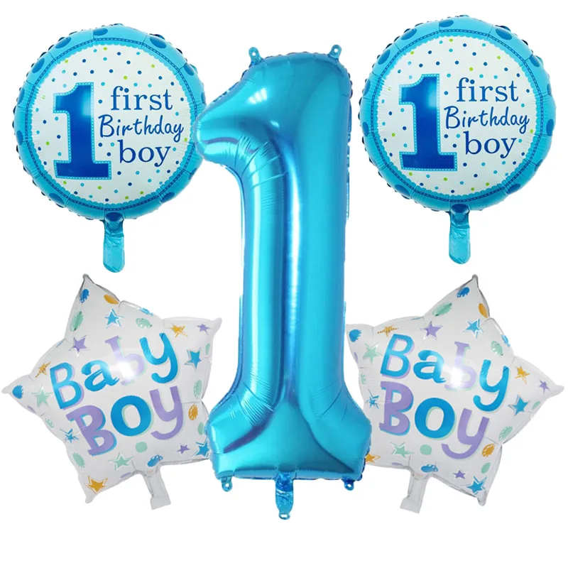 

5 pcs/lot Baby 1st Birthday balloons set pink Blue Number Foil Balloons birthday party decorations kids party decoration supplie