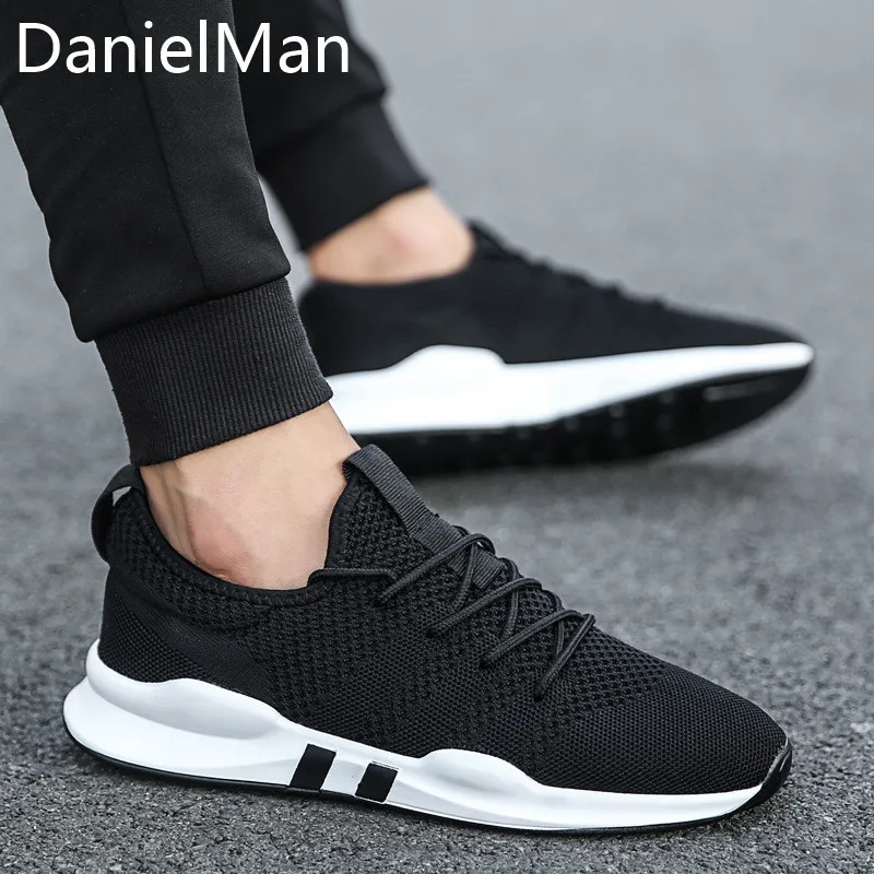 

DanielMan New Fashion Men High Quality Casual Black Lac-up Shoes Breathable Mesh Soft Tennis Sport Jogging Run Shoe Summer
