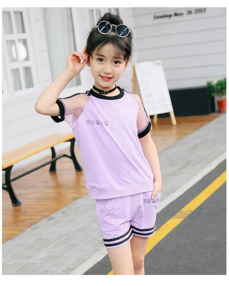 Summer Kids Clothes Sports Suit For Teenage Girls Clothing Sets Fashion Tshirt Shorts Child Tracksuit Active Girls Outfits 2 Pcs (7)