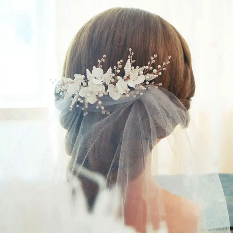 

Bride Pearl Crystal Headpiece wedding accessories accessoires mariage Flower fascinators wedding comb peigne mariage