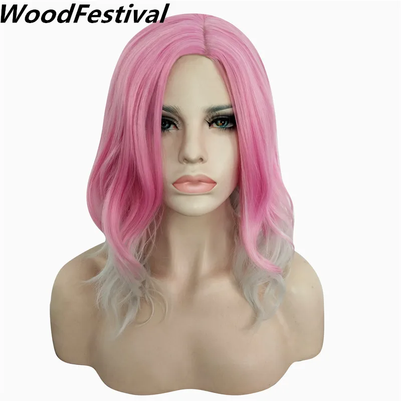 

WoodFestival Pink Ombre Wig Synthetic Short Wig Cosplay Wigs For Women Heat Resistant