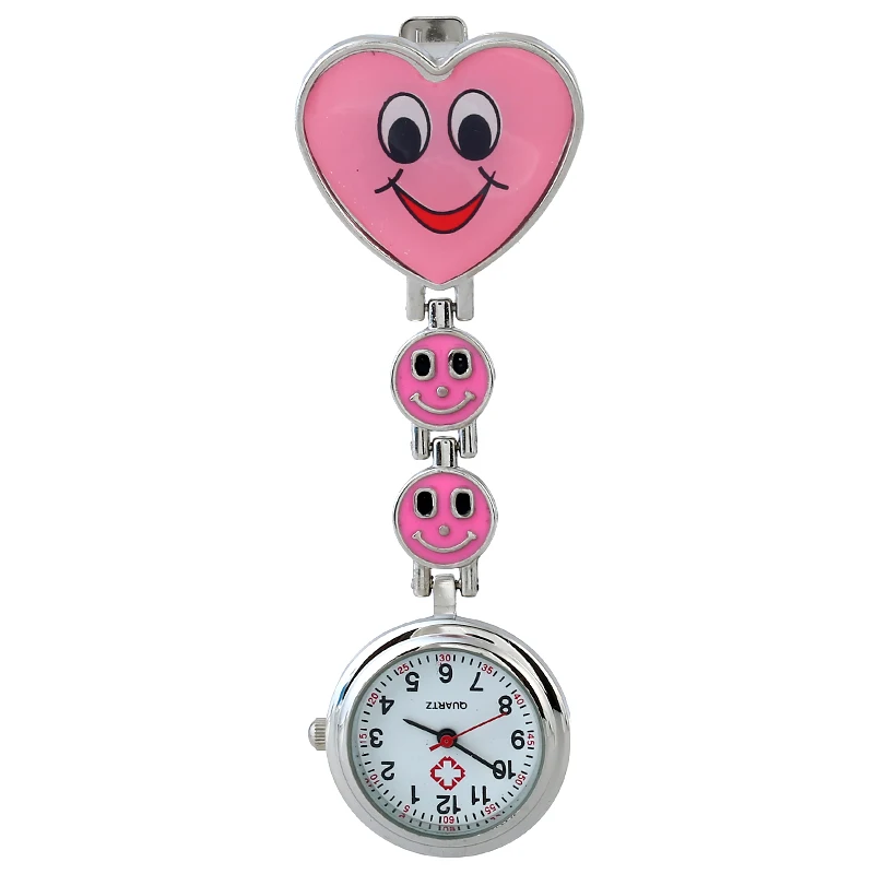 

Gnova Platinum Metal Nurse Watch Smiling Face Hearts Women Medical Brooch Watch Red Cross Analog Quartz Clock A859