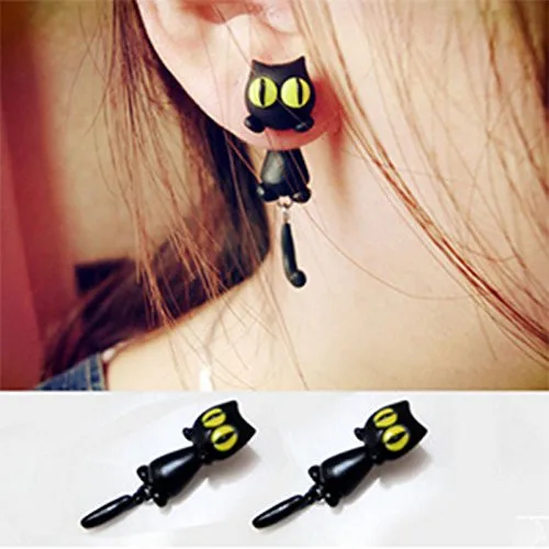 BigNoseDeer S925 argento sterling Orecchini Carino Piccolo scava fuori Gatto e Pesce moda gioielli Orecchini asimmetrici per le donne ragazze Regalo18