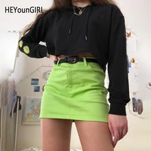 HEYounGIRL зеленый неоновый карандаш женские юбки в стиле casual Harajuku Высокая талия юбка облегающее сексуальное мини-юбка в Корейском стиле в уличном стиле; сезон лето