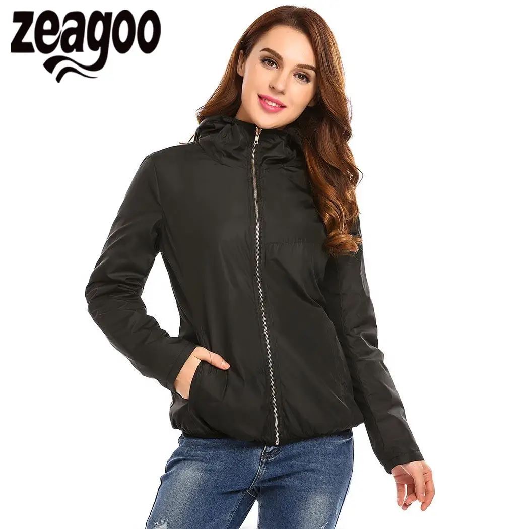 None Solid Lightweight Hooded Full Zip Women Slim Fit Casual Quilted Jacket w/ Pocket Coats