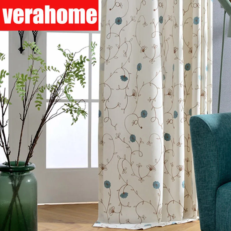 

American embroidery floral curtains for living room bedroom cotton drape for window treatment home decor