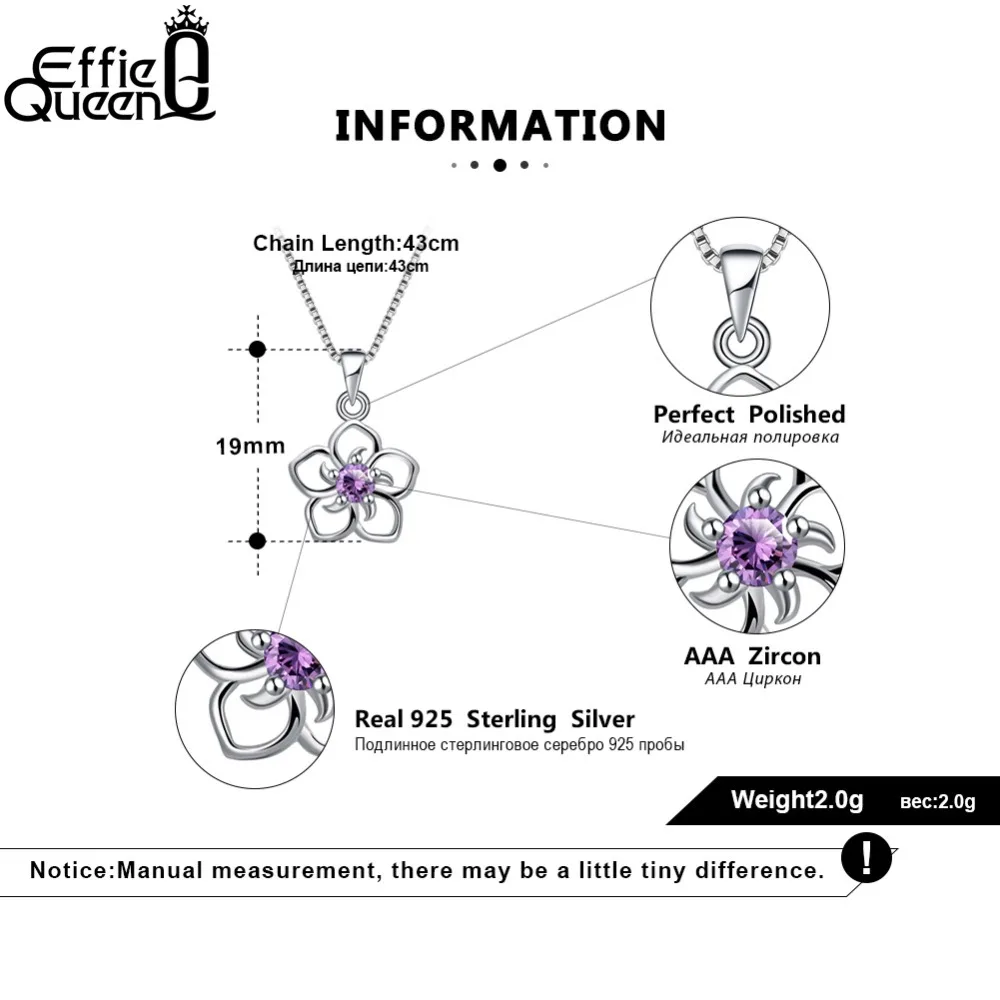 Effie queen из натуральной 925 пробы Серебряный женский цветок Подвески Прозрачный Фиолетовый Синий Красный AAA Ослепительный CZ романтические украшения для девочек BN97