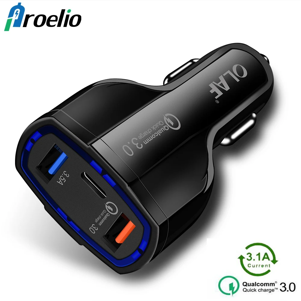 Proelio Dual Ports Type USB C Interface QC Quick Charge 3.0 Fast USB Car Charger For iPhone 6 7 8 Plus X XR XS Max Phone Charger