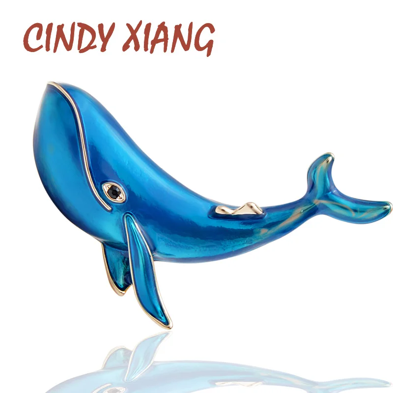 Женская брошь &quotСиний кит&quot CINDY XIANG красивое украшение с эмалью для пальто