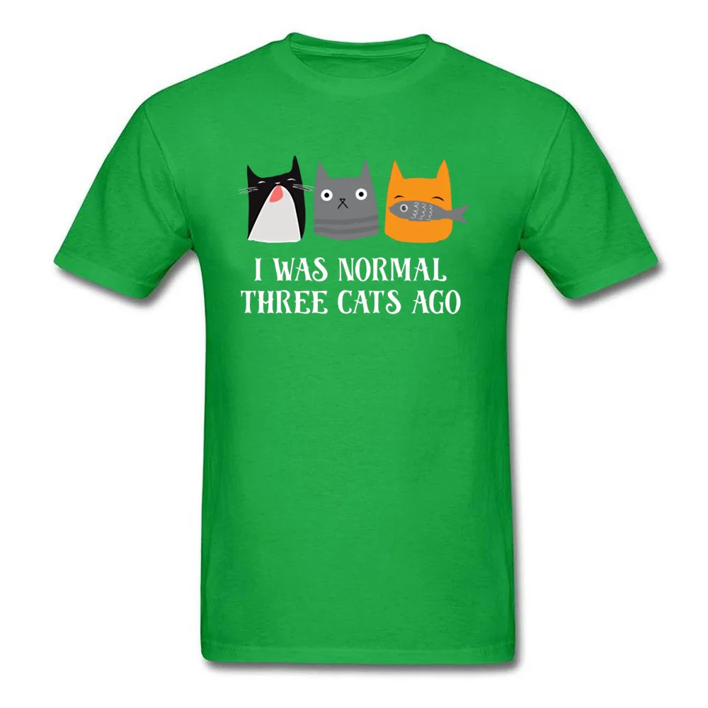 Slim Fit Man T-shirts Round Neck Short Sleeve Cotton Fabric Fitness Tight Tees Printing T Shirt Top Quality I Was Normal Three Cats Ago 12205 green