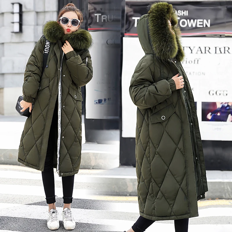 Koop Bontkraag Herfst Winter Jas Vrouwen Dikke Lange Parka Vrouwelijke Plus Size Losse Winter Katoenen Donsjack Uitloper casaco feminina