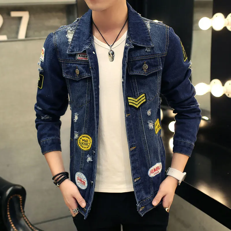 denim jacket with badges mens