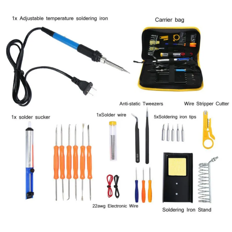 60W 110V/220V Adjustable Electric Temperature Welding Soldering Iron Tool Kit EU/UK/US Plug
