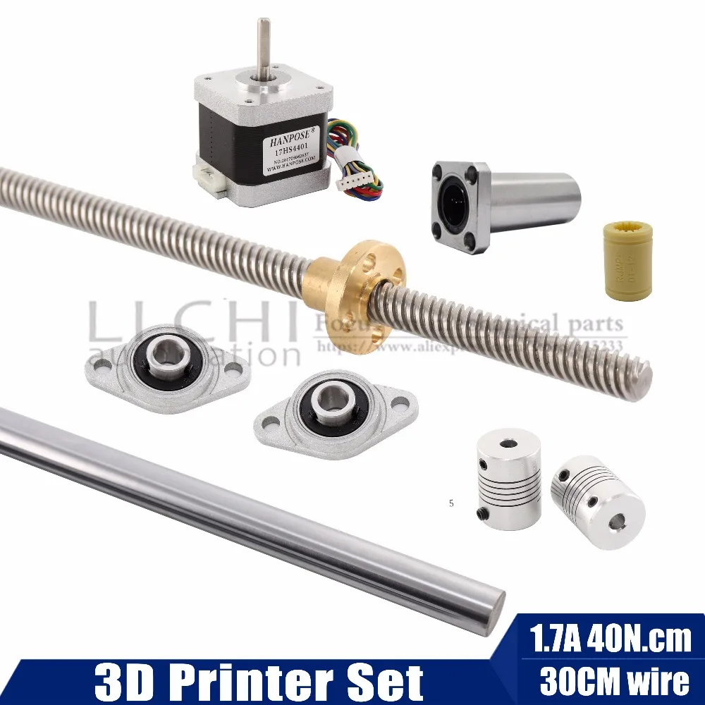 

T8 Lead screw 8mm with screw nut KFL08 Mounted Ball Bearing Bracket Shaft Coupling aix linear shaft Stepper motor nema17