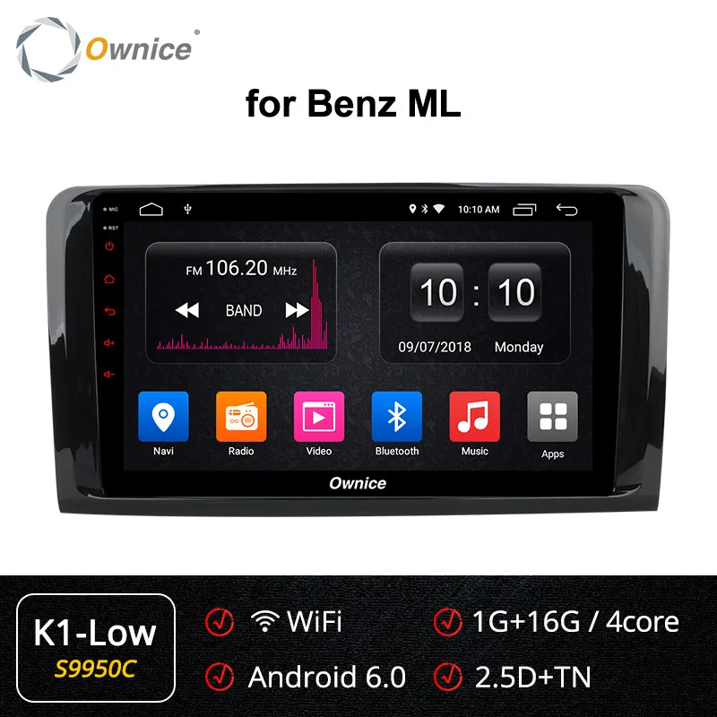 Ownice Android 9,0 dvd-плеер автомобиля k3 k5 k6 для Mercedes Benz W209 W203 W168 M ML W163 W463 Viano W639 Vito Vaneo gps Радио 360 - Цвет: S9950 K1-Low