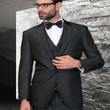Без Каблука одна кнопка Черный Жених костюм для свадьбы смокинги женихов Для мужчин Нарядные Костюмы для свадьбы Пром Жених(куртка+ штаны+ жилет+ галстук