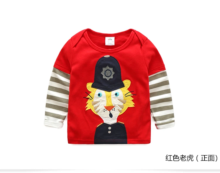 2018 Spring Autumn For 2-8 9 10 Years Children Cotton Striped Color Patchwork Cartoon Animal Baby Kids Boys Long Sleeve T-Shirts (27)