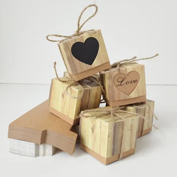 

500pcs / love Christmas candy box romantic heart-shaped kraft paper gift bag with burlap hemp rope chic wedding 5x5x5cm