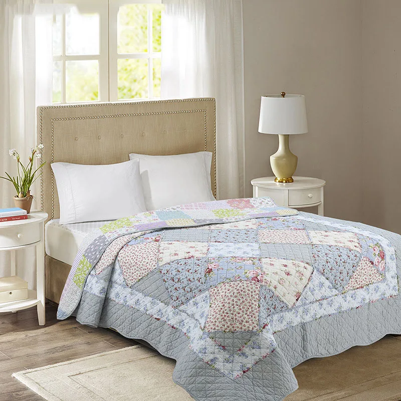 

CHAUSUB Soft Cotton Bedspread Quilt 1pc Blue Floral Coverlet Summer Patchwork Quilts Twin Size 150x200cm Quilted Sofa Blanket