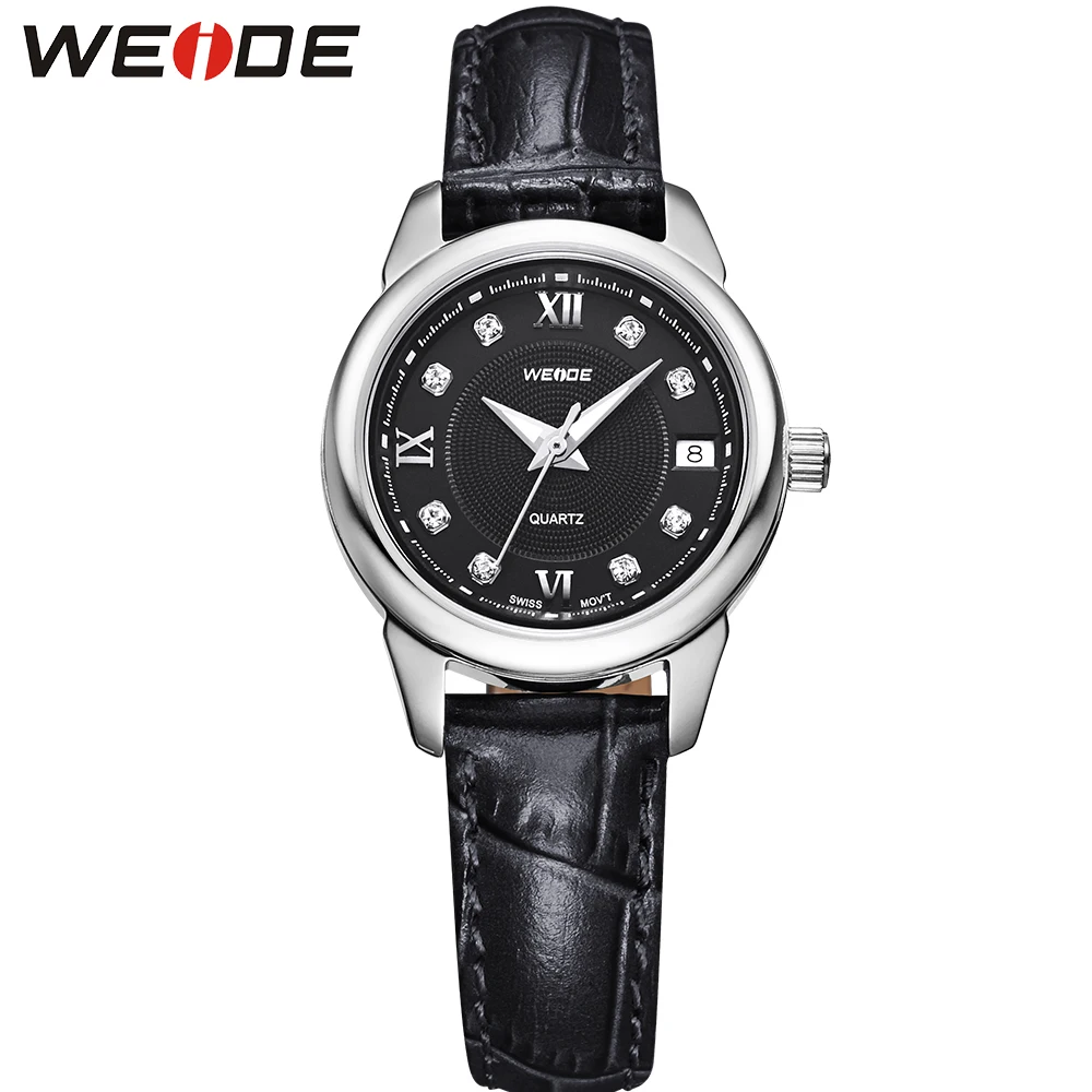 

WEIDE Fashion Brand Luxury Diamond Sapphire Watch Womens Leather Strap 30M Waterproof Complete Calendar Wristwatch Sale Items