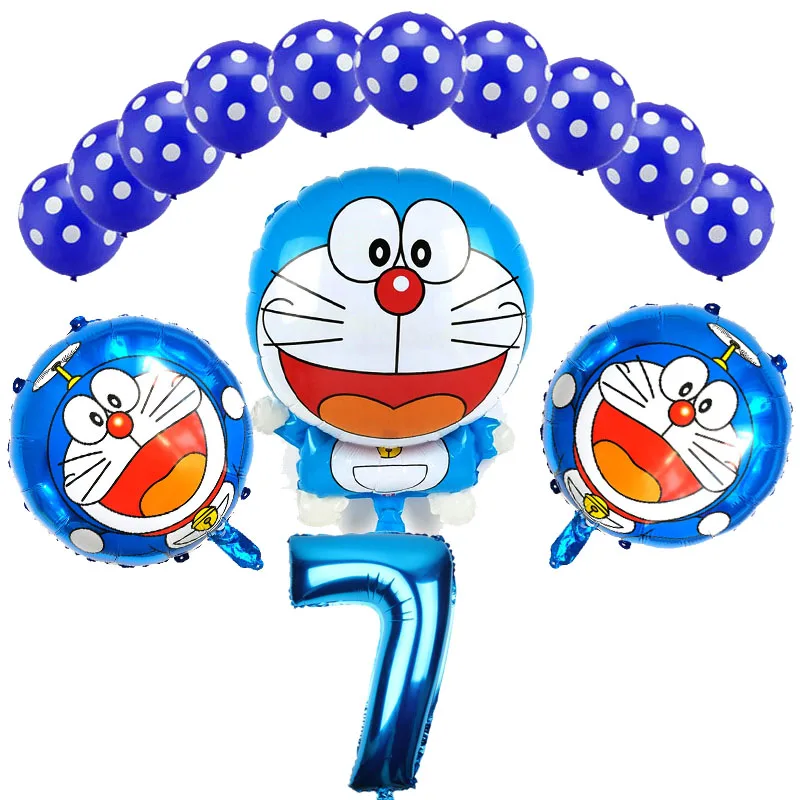 14 шт./лот мультфильм Doraemon воздушные шары из фольги День Рождения украшения 16 дюймов синий и розовый номер и точка латекса много детские игрушки - Цвет: 14pcs