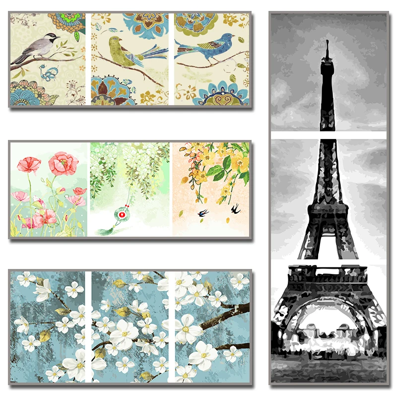 

DIY Oil Painting by Numbers Flower Triptych Pictures room decoration Animal Landscape Abstract pictures by numbers Home Decor