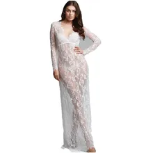 Summer Sexy Lace Dresses 2016 Fashion Women Maxi Dress V-neck Lace Long Vestidos Photography Props Robe Femme Long Plus Size