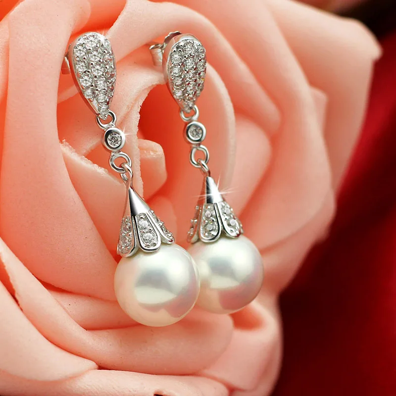 PATICO Elegant Classic S90 Silver Water Drop Earring Pearl Dangle Earrings Women Brincos Wedding Pearls Jewelry