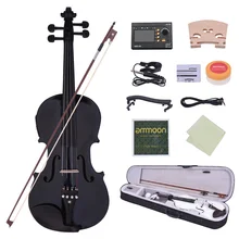 Ammoon полный размер 4/4 Акустическая Электрическая Скрипка твердое дерево тело черное дерево гриф с колками подбородок отдых задняя часть с чехлом тюнер