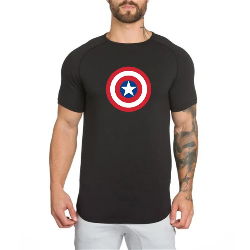Captain America Gyms Clothing Cotton Slim Fit Short Sleeve T Shirt